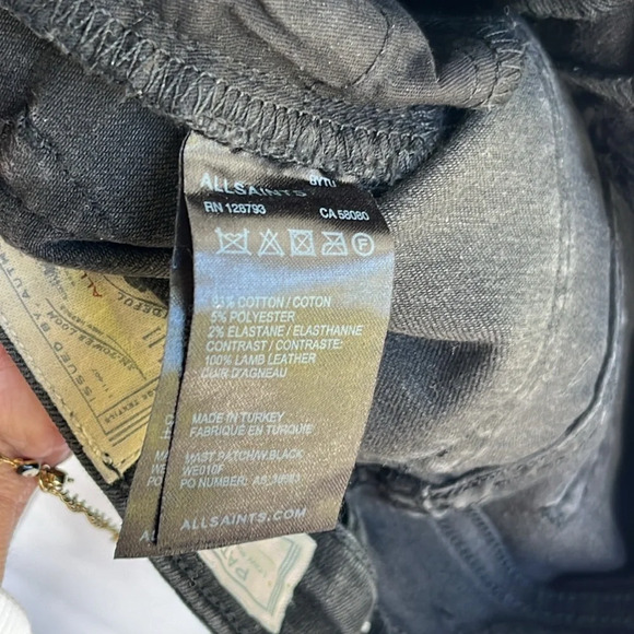 Allsaints Faded Black Skinny Leg Denim with Genuine Leather Patches 25 - Picture 7 of 7